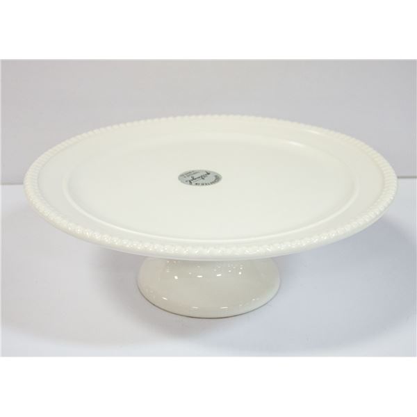 HANDCRAFTED 12" COTTAGE WHITE CAKE PLATE, MADE IN