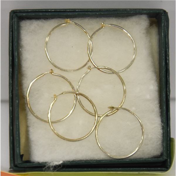STAMPED .925 STERLING SILVER 3 PAIR HOOP EARRINGS