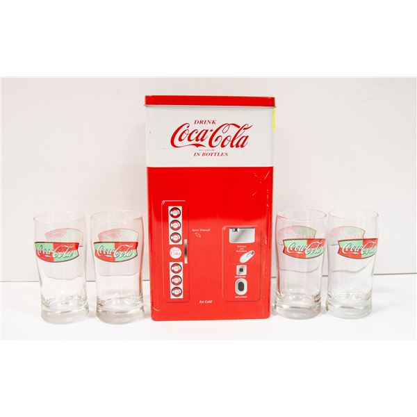 COLLECTIBLE COCA COLA 4PC - 8 OZ GLASS SET IN TIN