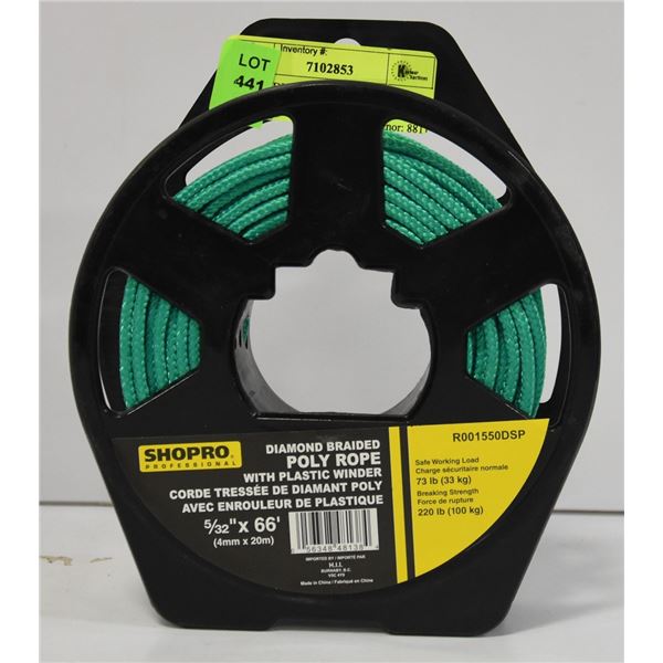 NEW GREEN DIAMOND BRAIDED 66FT ROPE