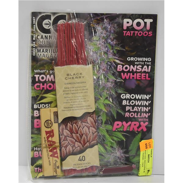 NEW MARAJUANA MAGAZINE W/ INCENSE + PAPERS + TOOL