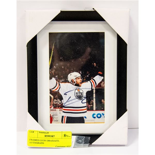 FRAMED LEON DRAISAITL AUTOGRAPH APPROX 6" X 8"