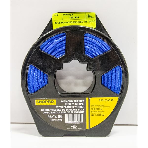 NEW BLUE DIAMOND BRAIDED 66FT ROPE