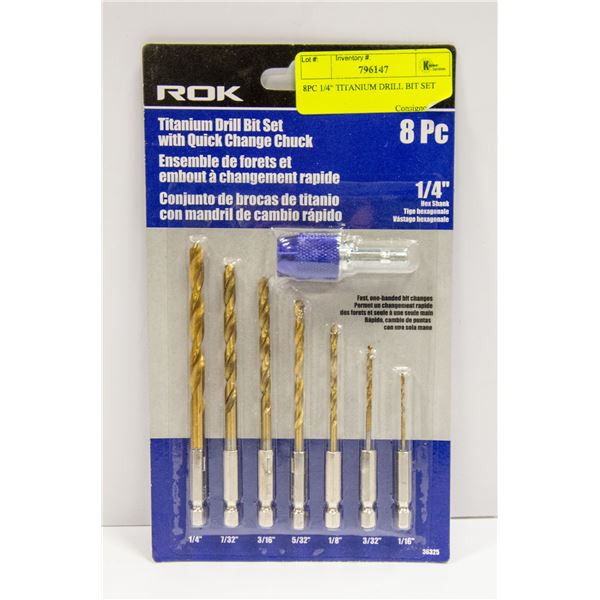 8PC 1/4" TITANIUM DRILL BIT SET