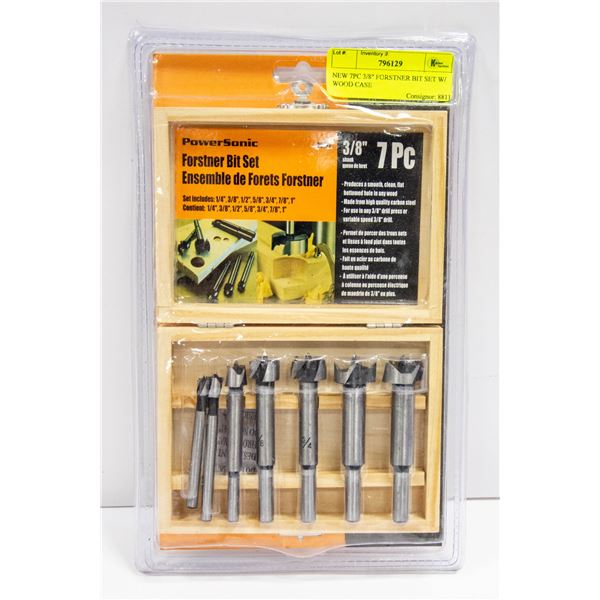 NEW 7PC 3/8" FORSTNER BIT SET W/ WOOD CASE