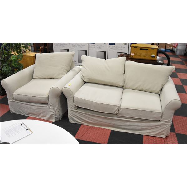 OFF WHITE LOVE SEAT WITH CHAIR