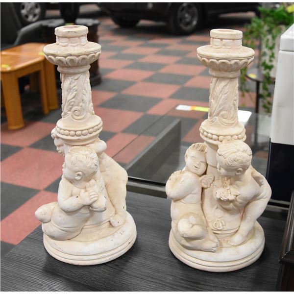 PAIR OF VINTAGE CHERUB CANDLE HOLDERS 13" TALL