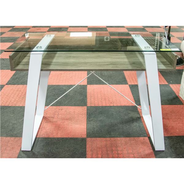 WHITE FRAME GLASS TOP SOFA TABLE