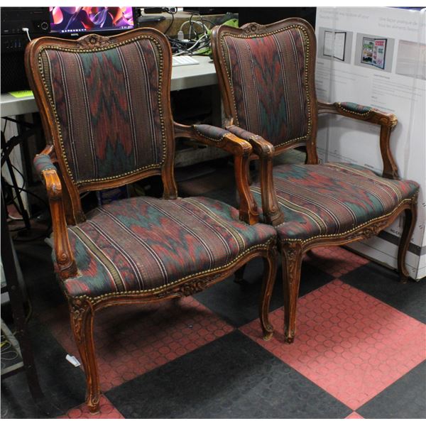 PAIR OF ORANATE WOOD CARVED ARM CHAIRS