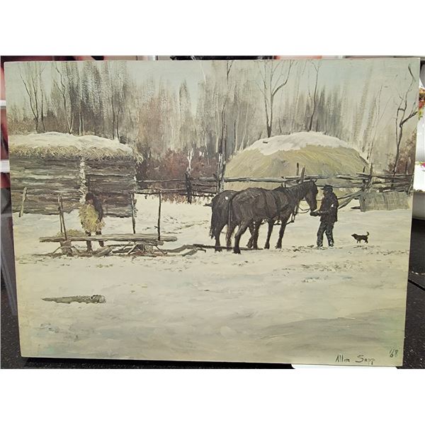 10 X 7-1/2 PAINTING ON WOOD PLAQUE BY ALLEN SAPP