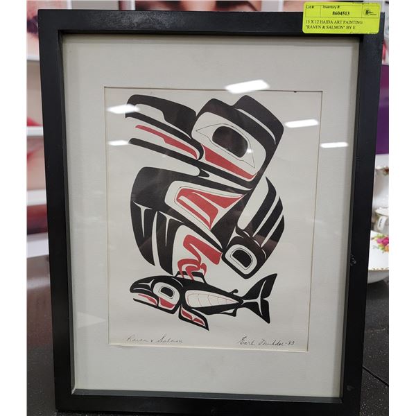 15 X 12 HAIDA ART PAINTING "RAVEN & SALMON" BY E