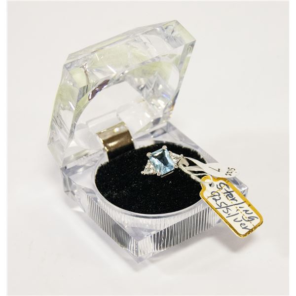 NEW .925 STERLING SILVER BLUE CUBIC ZIRCONIA RING