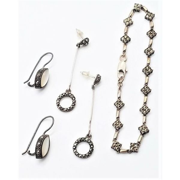 ESTATE 925 SILVER BRACELET/EARRINGS LOT.