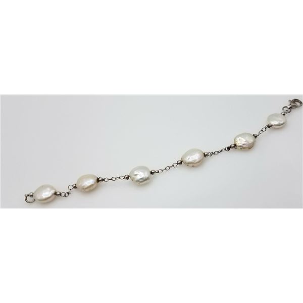ESTATE 925 ST. SILVER PEARL 13MM BRACELET 7"