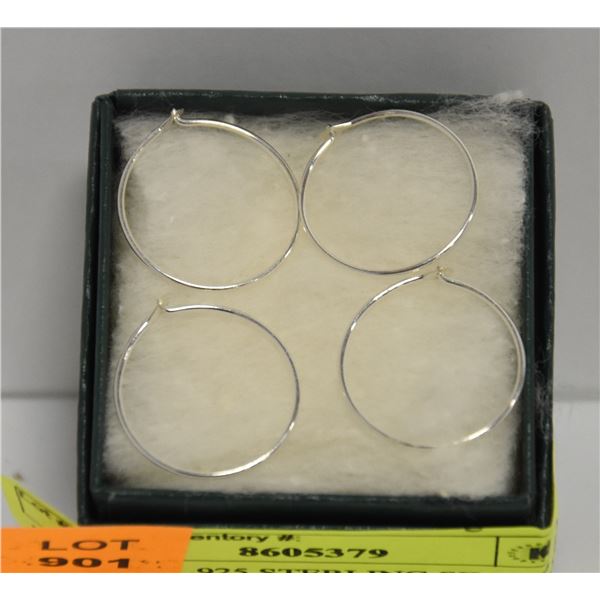 STAMPED .925 STERLING SILVER TWO PAIR HOOP EARRING