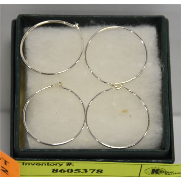 STAMPED .925 STERLING SILVER TWO PAIR HOOP EARRING