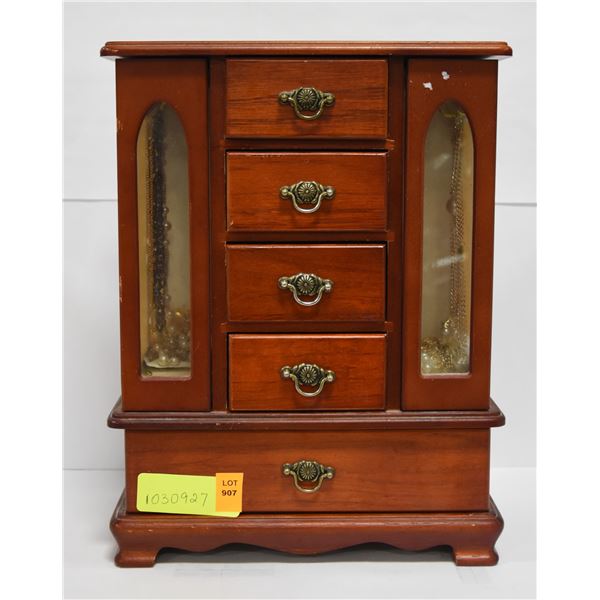 WOODEN JEWERLLY BOX W/CONTENTS