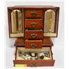 Image 2 : WOODEN JEWERLLY BOX W/CONTENTS
