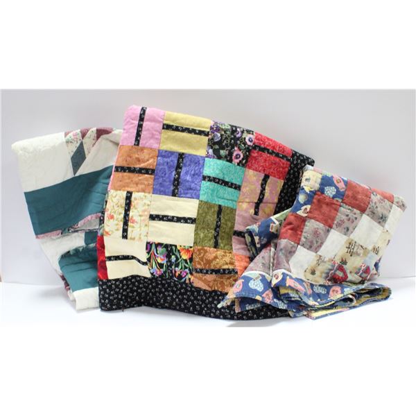 3 PATCHWORK QUILTS LAP BLANKETS