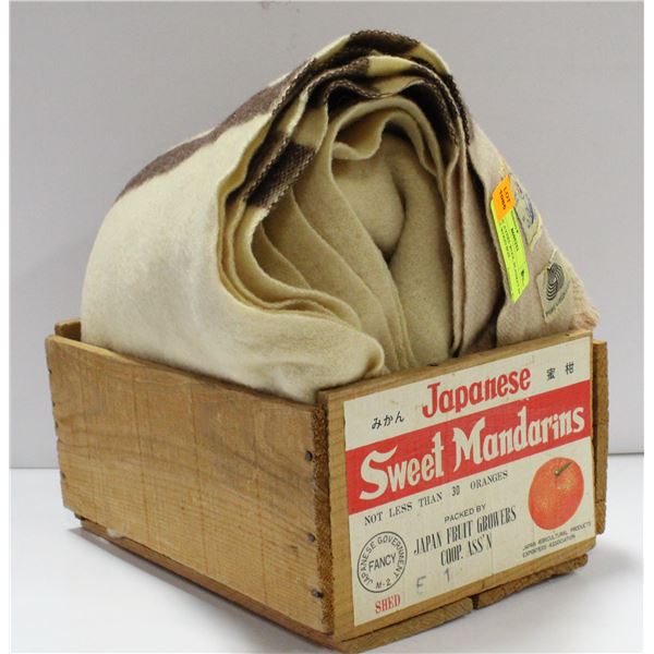 VINTAGE AYERS WOOL BLANKET IN ORANGE WOOD BOX