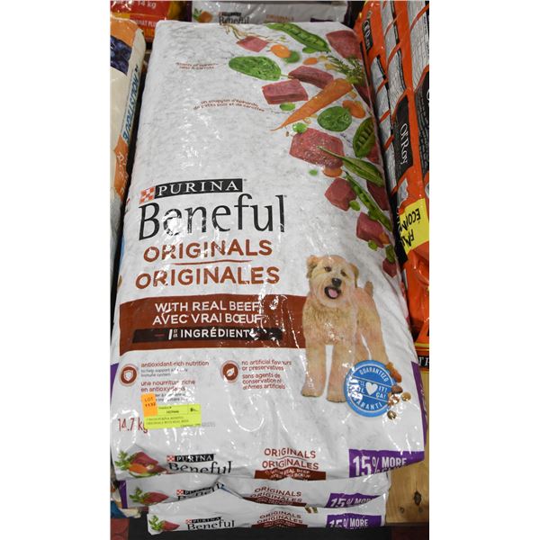 3 BAGS PURINA BENEFUL ORIGINALS WITH REAL BEEF.