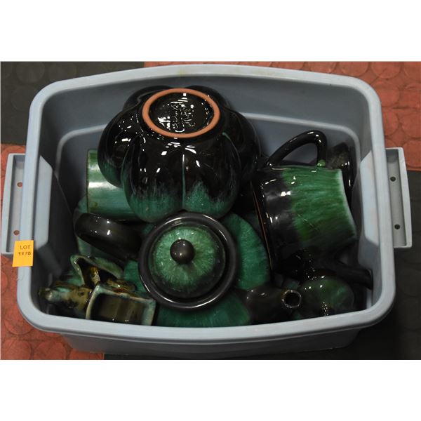 SMALL BIN OF ASSORTED BLUE MOUNTAIN POTTERY