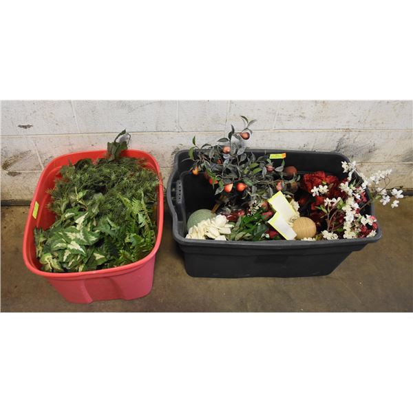 2 TOTES OF SILK FLOWERS AND FERNS