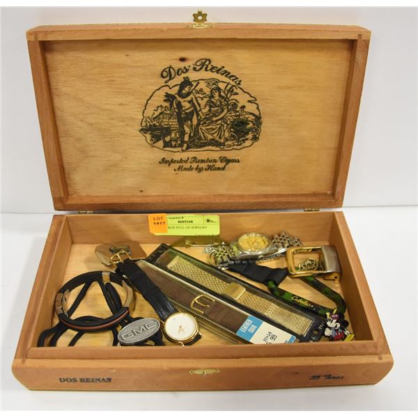 CIGAR BOX FULL OF JEWELRY
