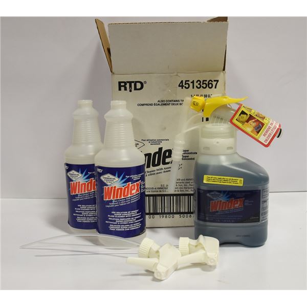 CASE WITH COMMERCIAL WINDEX AND SPRAY BOTTLE.