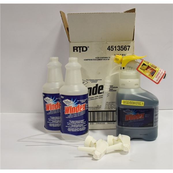 CASE WITH COMMERCIAL WINDEX AND SPRAY BOTTLE.