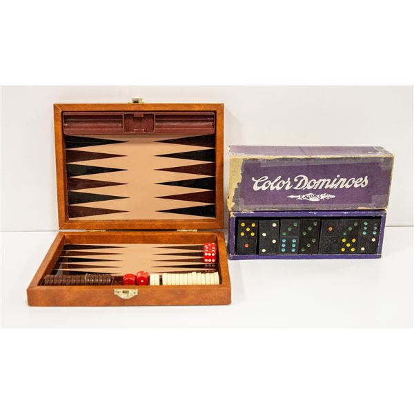VINTAGE DOMINOS AND TRAVEL BACKGAMMON SET