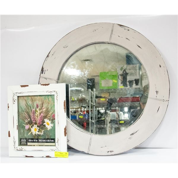 SHOW HOME DISTRESSED FINISH ROUND MIRROR + FRAME