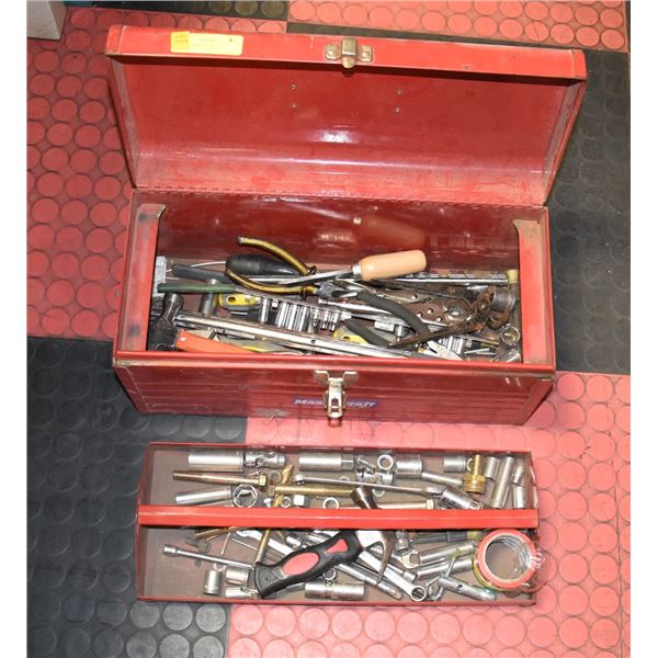 RED MASTERCRAFT METAL TOOLBOX W/ CONTENTS