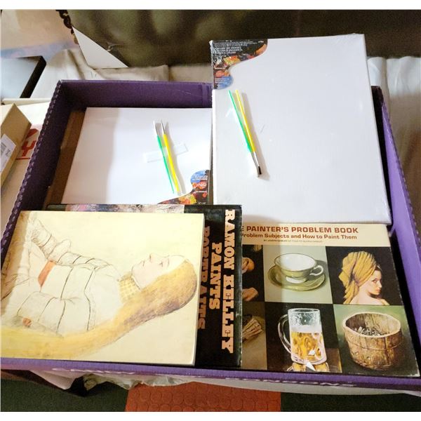 2 ARTIST CANVAS/BRUSHES 3 ART BOOKS HOW TO PAINT +