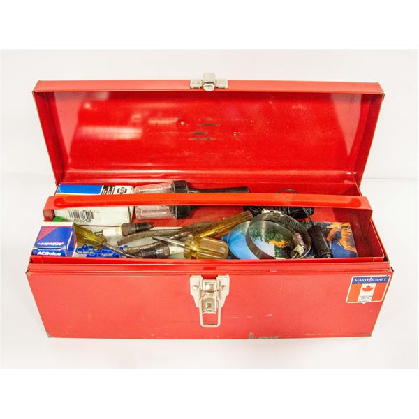 VINTAGE MASTERCRAFT TOOL BOX WITH ASSORTED TOOLS