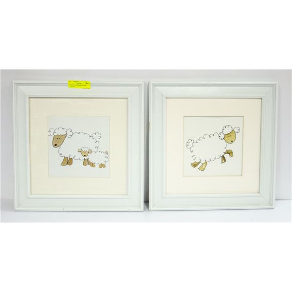 PAIR OF SHOW HOME NURSERY FRAMED LAMB PICTURES