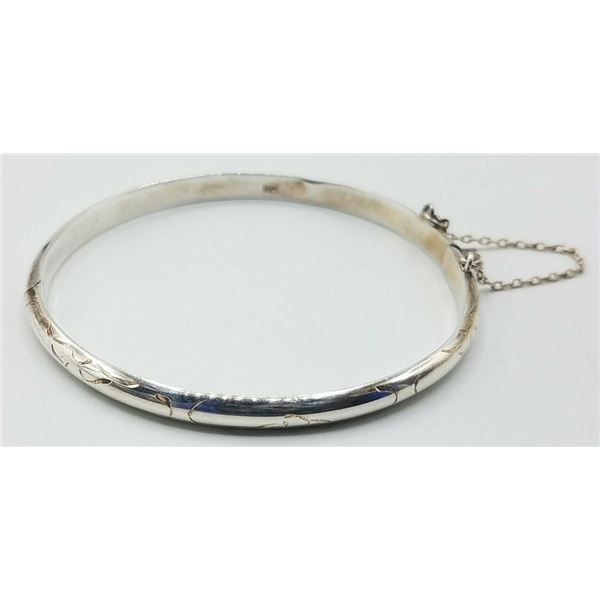 ESTATE 925 STAMPED ETCHED BANGLE BRACELET 7.5"