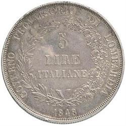 Milano  Governo provvisorio di Lombardia (1848). 5 lire 1848