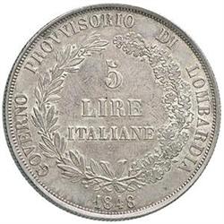 Milano  Governo provvisorio di Lombardia (1848). 5 lire 1848