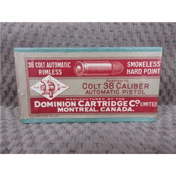 Collector Ammo - 38 Colt Auto Rimless Dominion Unopened Box of 50