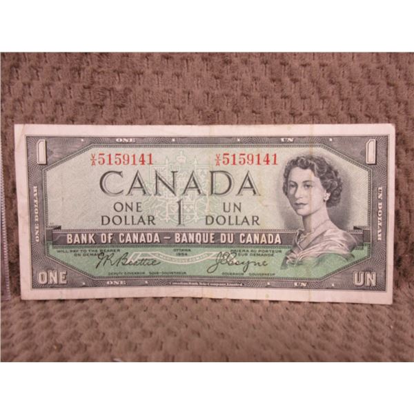 1954 - One Canadian Dollar Bill