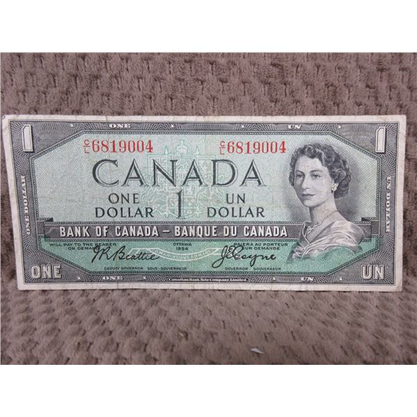 1954 - One Canadian Dollar Bill