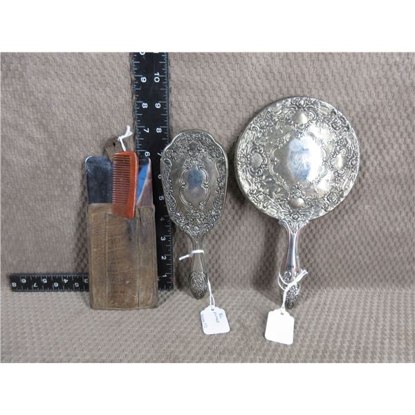 Hand Brush & Mirror Set and Comb & Mirror in Leather Case
