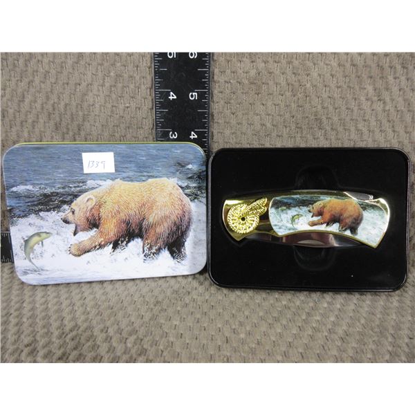 Knife in Tin with Grizzly Bear Picture