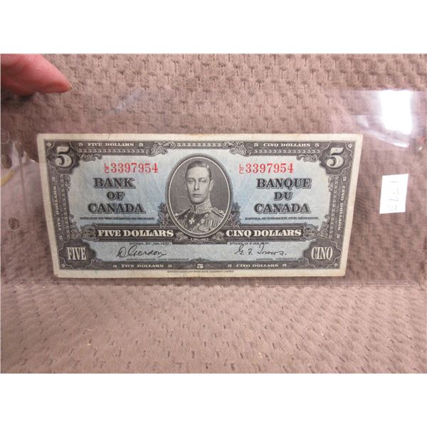 1937 - Five Canadian Dollar Bill