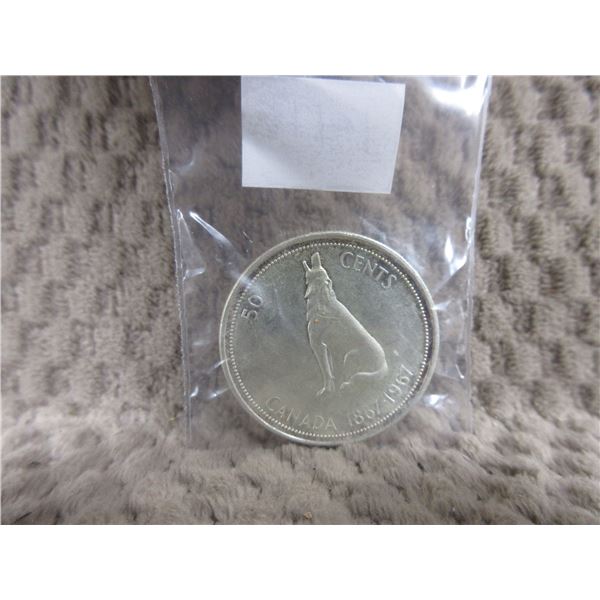 1967 - Fifty Cent Centennial Canadian Coin - 800 Silver