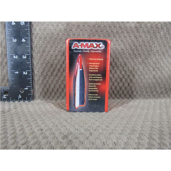 22 Cal .224 75gr Hornady A-Max Bullets - Sealed Box of 100
