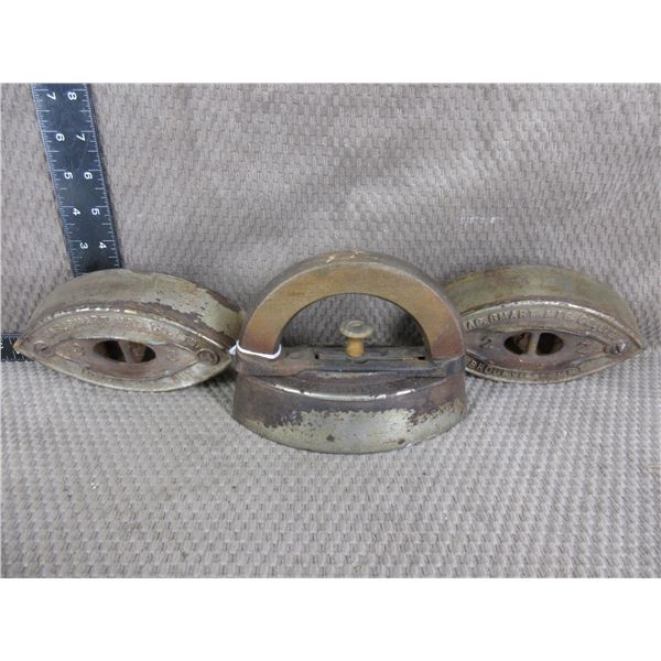 3 Sad Irons with Handle JAS, Smart MFG. Ontario