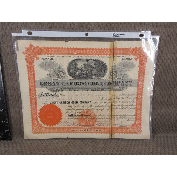 Great Cariboo Gold Company Stock Certificate