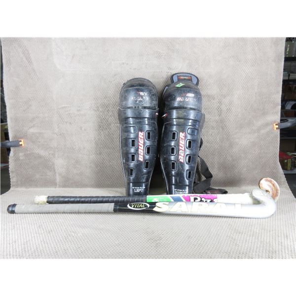 2 Field Hockey Sticks and 1 set of Knee Pads